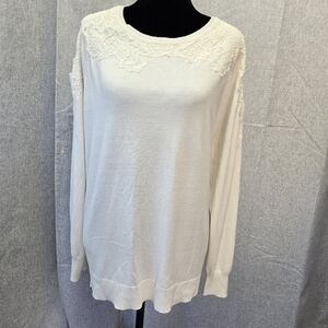 Women's Allegra Gold Off White Peekaboo Neck Lace Design Sweater Size XLarge